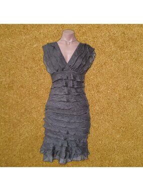 Max Studio Olive Green Layered Ruffle Deep V-Neck Knit Midi Dress (XS)